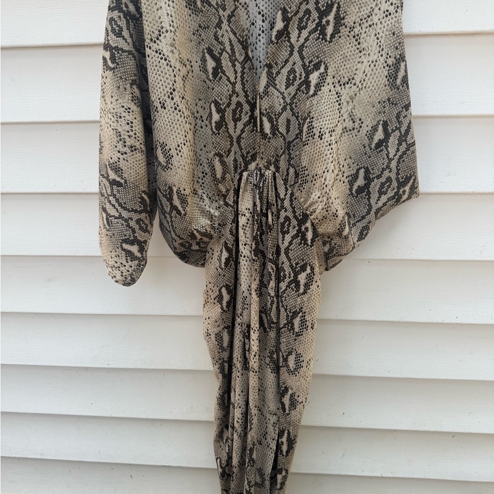 Zara Asymmetrical Snake Print Dress - Black and Cream